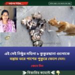 এই সেই নিষ্ঠুর মহিলা ৮ কুকুরছানা গুলোকে বস্তায় ভরে পাশের পুকুরে ফেলে দেন।