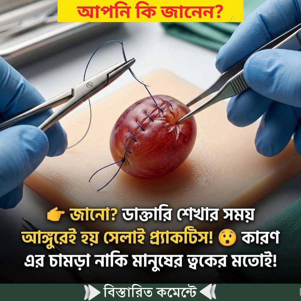 আপনি জানেন? ডাক্তার শেখার সময় আঙুরেই সেলাই প্রাকটিস করা হয়..see more